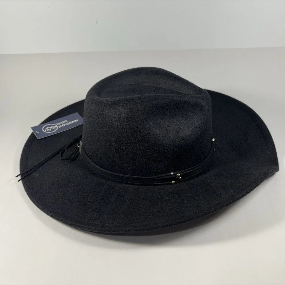 Whit Mountain Cowgirl Western Black Hat One Size Polyester Adjustable